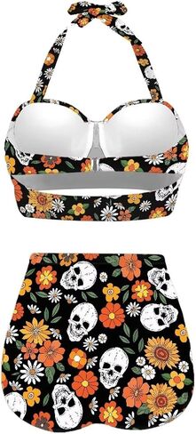 Women Two Piece Bikini Set Swimsuit Halter Ruched High Waist Bikini with Bottom in Kuwait
