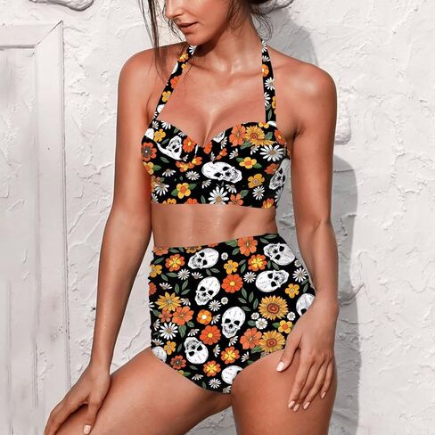 Women Two Piece Bikini Set Swimsuit Halter Ruched High Waist Bikini with Bottom in Kuwait