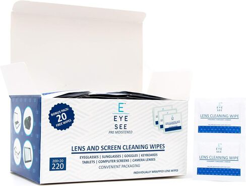 Eye See Lens Cleaning Wipe - Use as Eyeglass Cleaning Wipes or Electronic Wipes - Great for Camera Lens, Phone, Tablet, Glasses - 200 Wipes +20 Bonus = 220 Total Wipes in Saudi Arabia