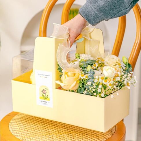 Generic Blooming Box Floral Gift Boxes for Birthday, Valentine's Day, Mother's Day, Father's Day, Wedding, Anniversary. Flowers and Cake Combination. 10 Pack., Yellow in Saudi Arabia