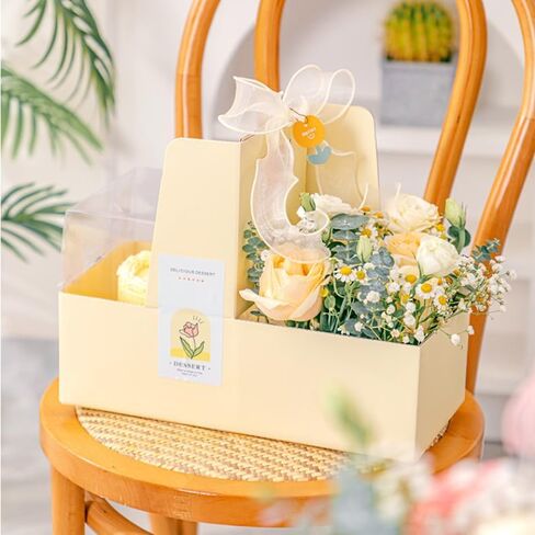 Generic Blooming Box Floral Gift Boxes for Birthday, Valentine's Day, Mother's Day, Father's Day, Wedding, Anniversary. Flowers and Cake Combination. 10 Pack., Yellow in Saudi Arabia