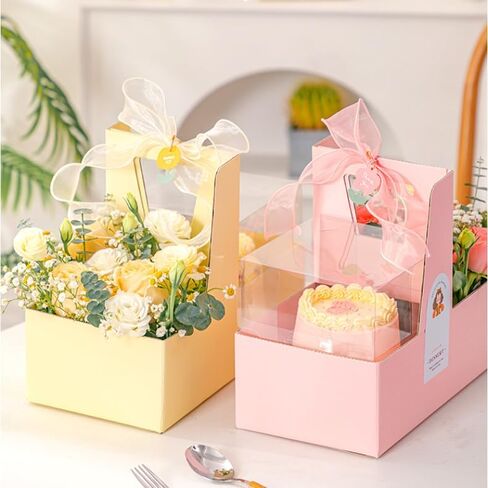 Generic Blooming Box Floral Gift Boxes for Birthday, Valentine's Day, Mother's Day, Father's Day, Wedding, Anniversary. Flowers and Cake Combination. 10 Pack., Yellow in Saudi Arabia