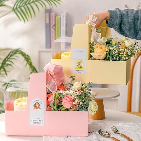 Generic Blooming Box Floral Gift Boxes for Birthday, Valentine's Day, Mother's Day, Father's Day, Wedding, Anniversary. Flowers and Cake Combination. 10 Pack., Yellow in Saudi Arabia