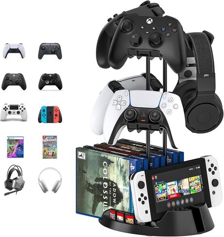 Controller Holder with Organizer Base, 2 Tiers Desk Gaming Controller Headset Stand with Cable Organizer for All Xbox PS4 PS5 Switch Pro Crontroller Gaming Accessories in Saudi Arabia