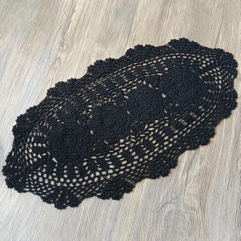 Phantomon Oval Lace Table Runner Doilies Floral Table Scarf Furniture Cloth Cover Handmade Crochet Placemats, 100% Cotton (Beige Oval, 12x24 Inch) in Kuwait