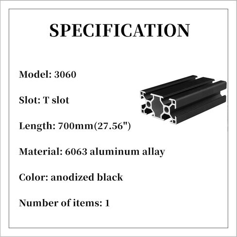 1pc 3060 T Slot Aluminum Extrusion Profile 700mm 27.55inch European Standard Anodized Extruded Linear Rail Guide Frame for DIY Workbenche Furniture Fitness Equipment Machinery Shelf Black BELLA BAYS in Kuwait