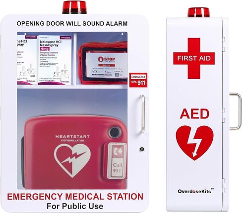 Emergency Medical Station | AED & Naloxone Wall Mount Cabinet Designed to Store AED's, Naloxone, Bleeding Control Kits & First Aid Kits for Public Spaces (White) in Kuwait