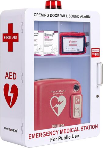 Emergency Medical Station | AED & Naloxone Wall Mount Cabinet Designed to Store AED's, Naloxone, Bleeding Control Kits & First Aid Kits for Public Spaces (White) in Kuwait
