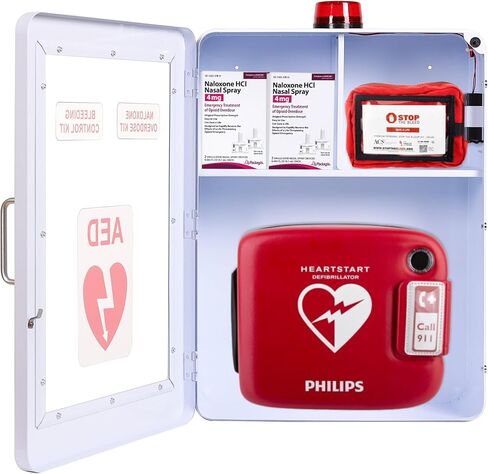 Emergency Medical Station | AED & Naloxone Wall Mount Cabinet Designed to Store AED's, Naloxone, Bleeding Control Kits & First Aid Kits for Public Spaces (White) in Kuwait