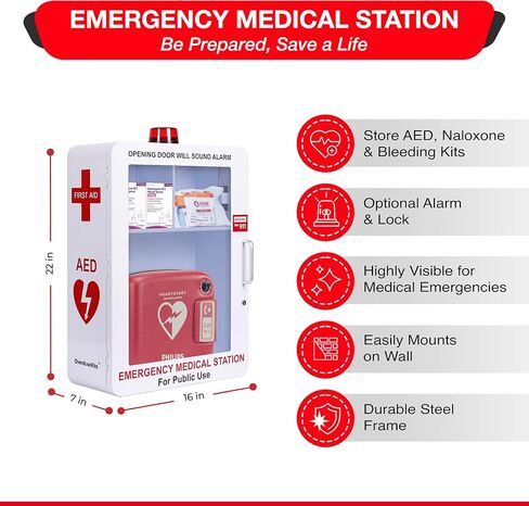 Emergency Medical Station | AED & Naloxone Wall Mount Cabinet Designed to Store AED's, Naloxone, Bleeding Control Kits & First Aid Kits for Public Spaces (White) in Kuwait