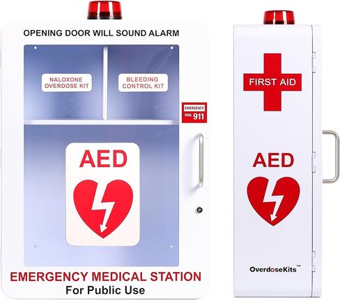 Emergency Medical Station | AED & Naloxone Wall Mount Cabinet Designed to Store AED's, Naloxone, Bleeding Control Kits & First Aid Kits for Public Spaces (White) in Kuwait