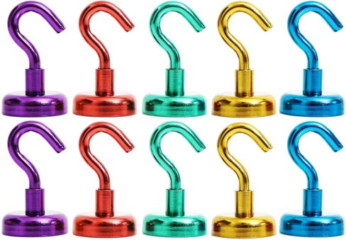 Magnetic Hooks, 5 Assorted Bright Colors, 30lb Strong Heavy Duty Neodymium Magnet Hooks Utility Hook, Great for Your Refrigerator and Other Magnetic Surfaces(10Pack) in Saudi Arabia