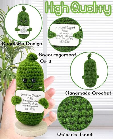 Emotional Support Crochet Pickle, Mini Funny Positive Pickle with Stand, Emotional Support Gift for Friends, Men, Women, Office Desk Decor in Saudi Arabia