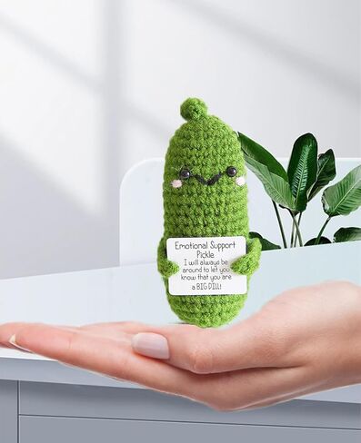 Emotional Support Crochet Pickle, Mini Funny Positive Pickle with Stand, Emotional Support Gift for Friends, Men, Women, Office Desk Decor in Saudi Arabia