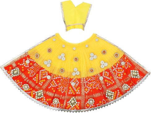 فستان Laxmi Durga Devi MATA المزخرف من قماش poshak Vastra من قماش Lehanga Chunari Puja لتماثيل Laxmi Durga Devi Idol لتزيين المهرجانات الهندية التقليدية (الحجم:-9")(اللون: -برتقالي، أصفر) in Saudi Arabia