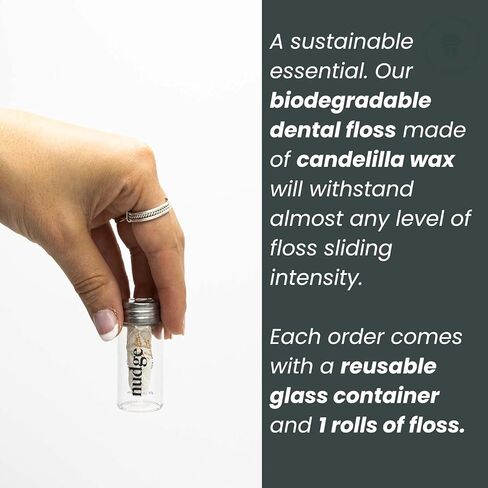 Nudge Pure Silk Dental Floss for Sensitive Gums, All Natural Floss Made with Silk and Candelilla Wax, Sustainable Floss in a Reusable Glass Container (Glass Dispenser + 1 x 30m Silk Floss) in Saudi Arabia