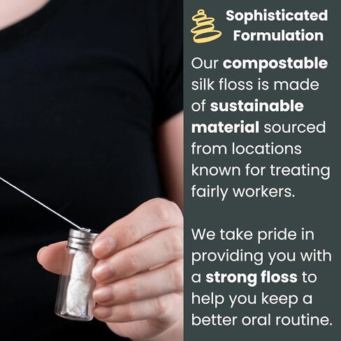 Nudge Pure Silk Dental Floss for Sensitive Gums, All Natural Floss Made with Silk and Candelilla Wax, Sustainable Floss in a Reusable Glass Container (Glass Dispenser + 1 x 30m Silk Floss) in Saudi Arabia