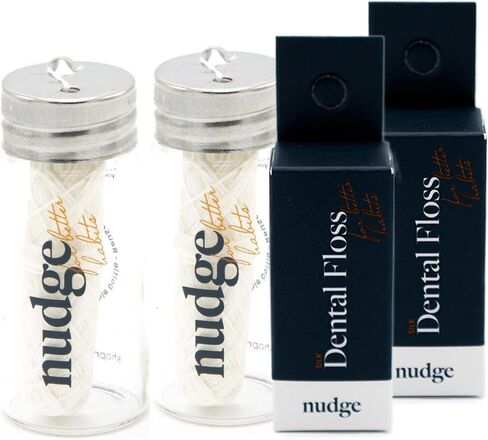 Nudge Pure Silk Dental Floss for Sensitive Gums, All Natural Floss Made with Silk and Candelilla Wax, Sustainable Floss in a Reusable Glass Container (Glass Dispenser + 1 x 30m Silk Floss) in Saudi Arabia