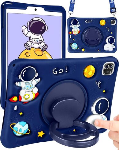 حافظة لجهاز iPad الجيل السادس/iPad Air 2/Pro 9.7 بوصة، غطاء رائد فضاء لطيف للأولاد، حامل بمقبض دوار ثلاثي الأبعاد كرتوني لرجال الفضاء + حزام من السيليكون لحافظات Apple iPad الجيل السادس/Air2/Pro9.7 in Kuwait