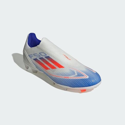 حذاء كرة قدم رجالي من adidas F50 League بدون أربطة للأرضيات الصلبة أبيض/أحمر شمسي/أزرق لوسيد 7.5 متوسط in Saudi Arabia