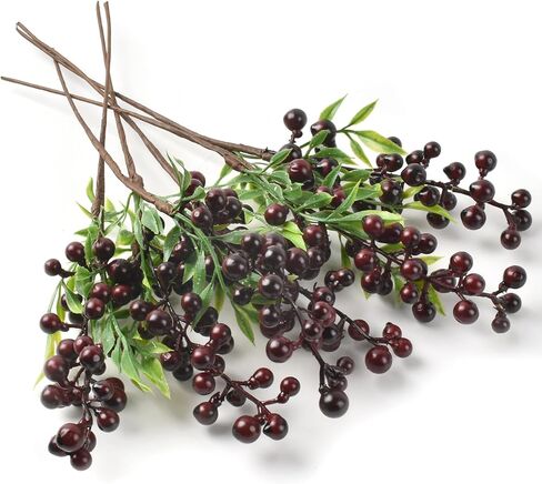 التوت الاصطناعي HUIANER، 6 قطع من التوت الأزرق النابض بالحياة مع سيقان وهمية لفاكهة عيد الميلاد المزيفة وزهور محاكاة لتزيين حفلات المطبخ المنزلي (أبيض وأخضر) in Kuwait