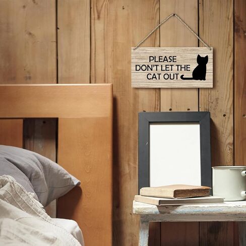Cat Door Sign, Please Don't Let The Cat Out Printed Rustic Wood Plaque Sign Wall Hanging, Cat Lover Gifts for Women Hanging Wall Signs for Christmas Farmhouse Home Room Decor 12 x 6 Inches in Saudi Arabia
