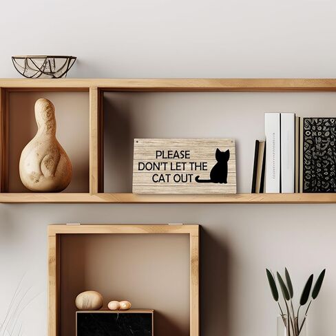 Cat Door Sign, Please Don't Let The Cat Out Printed Rustic Wood Plaque Sign Wall Hanging, Cat Lover Gifts for Women Hanging Wall Signs for Christmas Farmhouse Home Room Decor 12 x 6 Inches in Saudi Arabia