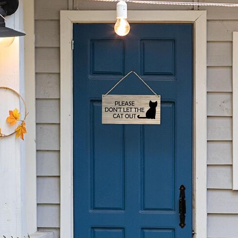 Cat Door Sign, Please Don't Let The Cat Out Printed Rustic Wood Plaque Sign Wall Hanging, Cat Lover Gifts for Women Hanging Wall Signs for Christmas Farmhouse Home Room Decor 12 x 6 Inches in Saudi Arabia