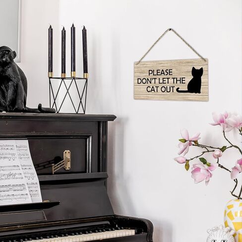 Cat Door Sign, Please Don't Let The Cat Out Printed Rustic Wood Plaque Sign Wall Hanging, Cat Lover Gifts for Women Hanging Wall Signs for Christmas Farmhouse Home Room Decor 12 x 6 Inches in Saudi Arabia