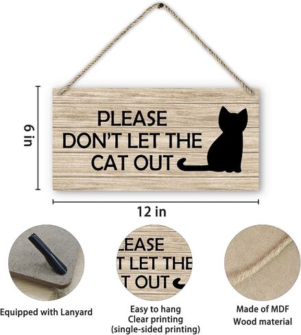 Cat Door Sign, Please Don't Let The Cat Out Printed Rustic Wood Plaque Sign Wall Hanging, Cat Lover Gifts for Women Hanging Wall Signs for Christmas Farmhouse Home Room Decor 12 x 6 Inches in Saudi Arabia