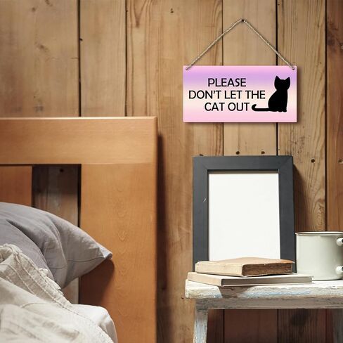 Cat Door Sign, Please Don't Let The Cat Out Printed Rustic Wood Plaque Sign Wall Hanging, Cat Lover Gifts for Women Hanging Wall Signs for Christmas Farmhouse Home Room Decor 12 x 6 Inches in Saudi Arabia