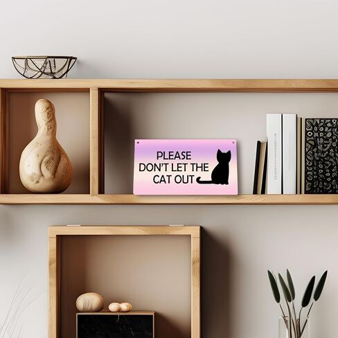 Cat Door Sign, Please Don't Let The Cat Out Printed Rustic Wood Plaque Sign Wall Hanging, Cat Lover Gifts for Women Hanging Wall Signs for Christmas Farmhouse Home Room Decor 12 x 6 Inches in Saudi Arabia