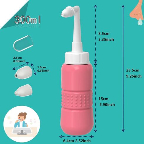 TONELIFE مجموعة شطف الجيوب الأنفية 300 مل + 5 عبوات ملح الأنف - عبوات ملحية لغسول الأنف - منظف الأنف - وعاء نيتي مع عبوات ملحية مسحوقة مريحة لتنظيف أنف الأطفال البالغين، أزرق in Saudi Arabia