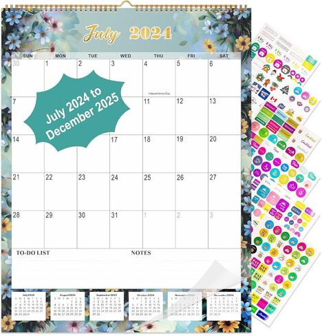 Calendar 2024-2025 - 18 Month Wall Calendar July 2024 - Dec 2025, 22" x 17" Large Monthly Calendar, Office Supplies Perfect for Planning and Organizing In Your Home, School or Office - Floral in Saudi Arabia