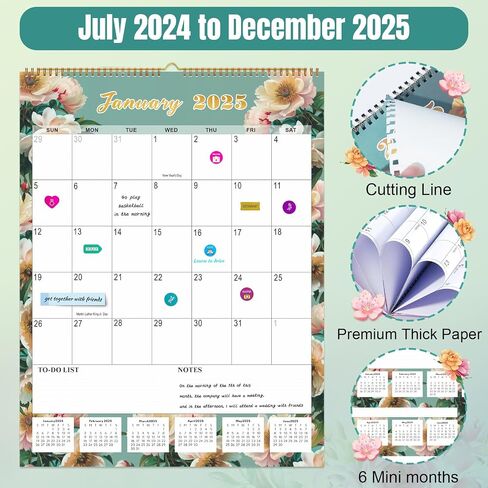 Calendar 2024-2025 - 18 Month Wall Calendar July 2024 - Dec 2025, 22" x 17" Large Monthly Calendar, Office Supplies Perfect for Planning and Organizing In Your Home, School or Office - Floral in Saudi Arabia