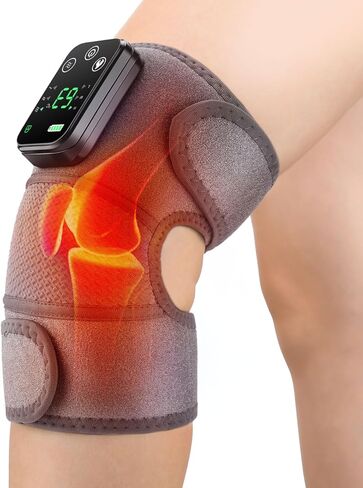 Cordless Heated Knee Brace with Vibration Massage Knee Warmers, Heating Pad for Knee - Built-in 4000mAh Battery, Adjustable Heating & Vibration Levels, Portable Knee Heating Pad (Gray) in Kuwait