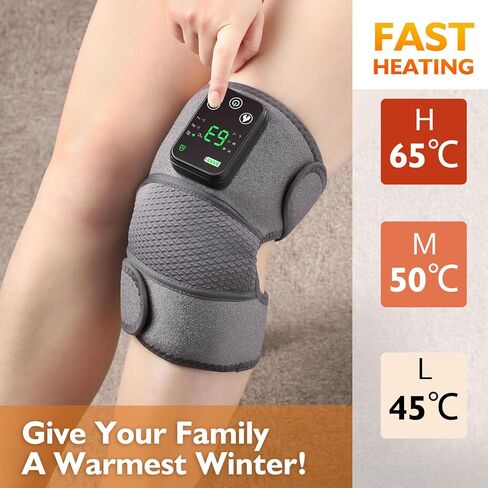 Cordless Heated Knee Brace with Vibration Massage Knee Warmers, Heating Pad for Knee - Built-in 4000mAh Battery, Adjustable Heating & Vibration Levels, Portable Knee Heating Pad (Gray) in Kuwait
