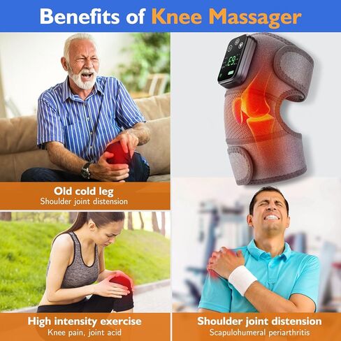 Cordless Heated Knee Brace with Vibration Massage Knee Warmers, Heating Pad for Knee - Built-in 4000mAh Battery, Adjustable Heating & Vibration Levels, Portable Knee Heating Pad (Gray) in Kuwait