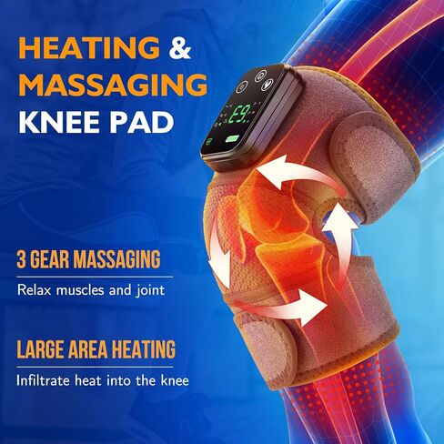 Cordless Heated Knee Brace with Vibration Massage Knee Warmers, Heating Pad for Knee - Built-in 4000mAh Battery, Adjustable Heating & Vibration Levels, Portable Knee Heating Pad (Gray) in Kuwait