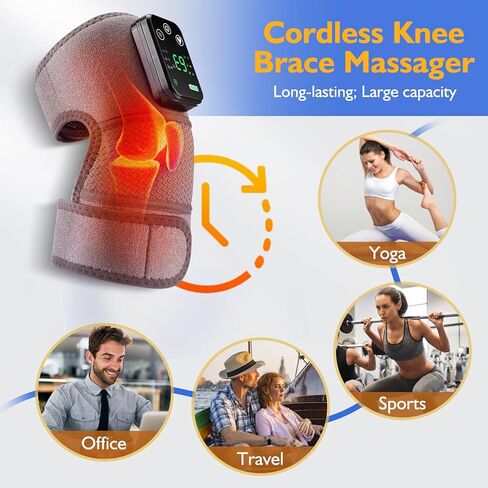Cordless Heated Knee Brace with Vibration Massage Knee Warmers, Heating Pad for Knee - Built-in 4000mAh Battery, Adjustable Heating & Vibration Levels, Portable Knee Heating Pad (Gray) in Kuwait
