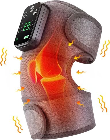 Cordless Heated Knee Brace with Vibration Massage Knee Warmers, Heating Pad for Knee - Built-in 4000mAh Battery, Adjustable Heating & Vibration Levels, Portable Knee Heating Pad (Gray) in Kuwait