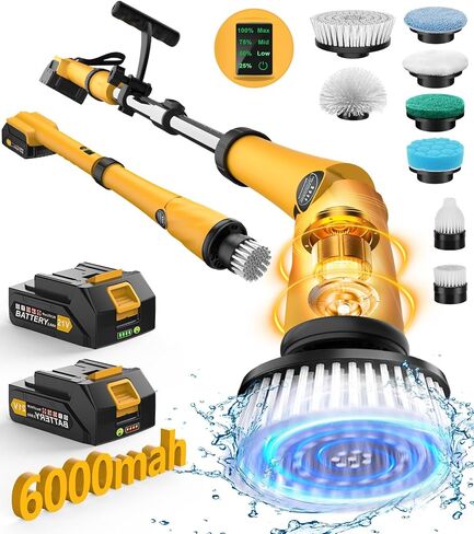 Qimedo Electric Spin Scrubber Extra Large Brush Q3,6000 mAh Best Battery Power Scrubber for Cleaning,1200RPM Shower Cordless Cleaning Brush with 8 Brushes for Bath/Tub/Tile/Floor (Smart Display) in Saudi Arabia