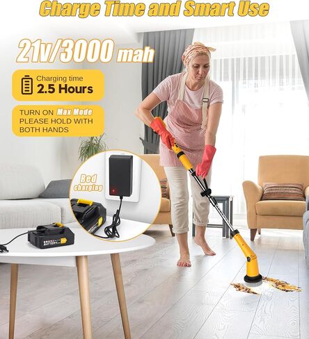 Qimedo Electric Spin Scrubber Extra Large Brush Q3,6000 mAh Best Battery Power Scrubber for Cleaning,1200RPM Shower Cordless Cleaning Brush with 8 Brushes for Bath/Tub/Tile/Floor (Smart Display) in Saudi Arabia
