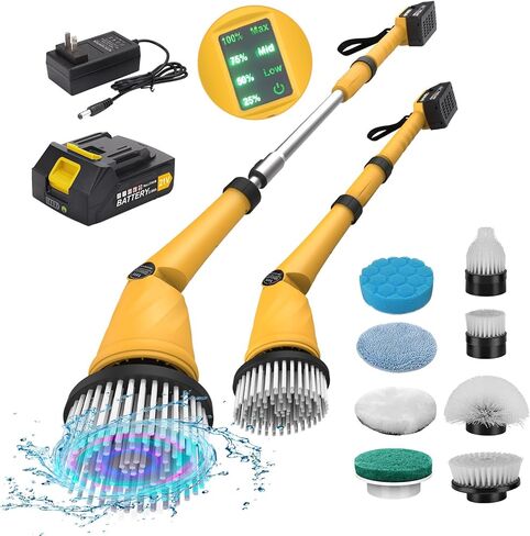 Qimedo Electric Spin Scrubber Extra Large Brush Q3,6000 mAh Best Battery Power Scrubber for Cleaning,1200RPM Shower Cordless Cleaning Brush with 8 Brushes for Bath/Tub/Tile/Floor (Smart Display) in Saudi Arabia