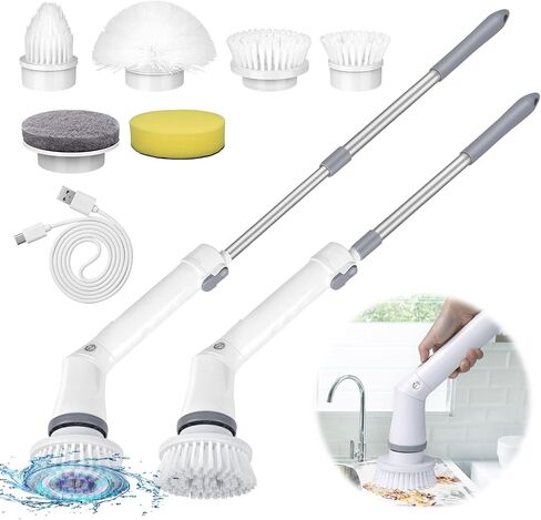 Qimedo Electric Spin Scrubber Extra Large Brush Q3,6000 mAh Best Battery Power Scrubber for Cleaning,1200RPM Shower Cordless Cleaning Brush with 8 Brushes for Bath/Tub/Tile/Floor (Smart Display) in Saudi Arabia