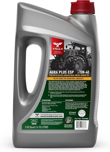TRIAX Agra Plus ESP 15W-40 CK-4 Synthetic Blend, API Licensed, Ultra High Performance, Friction Modified Diesel Engine Oil, Agricultural Equipment (5 Quart Jug) in Saudi Arabia