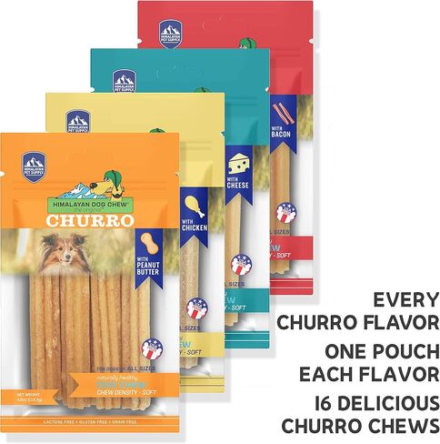 yakyCHURRO Himalayan Cheese Treats | Lactose Free - Gluten Free - Wheat Free -Soy Free| USA MADE | For All Breeds | BACON FLAVOR | 3 Resealable Pouches in Saudi Arabia