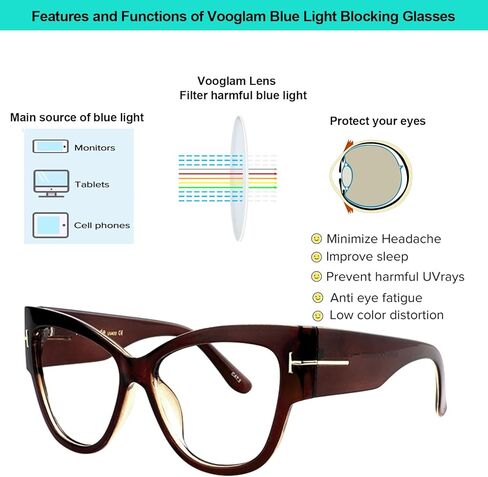 VOOGLAM Oversize Cat Eye Blue Light Blocking Glasses for Women Anti UV Eyestrain Eyewear Elektra in Kuwait