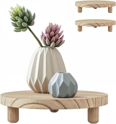 YY YEARCHY Plant Riser Desktop Plants Stand Wood Stool Mini Risers for Top Pots Indoor Decorative (Wood Large 2 Pcs) in Kuwait