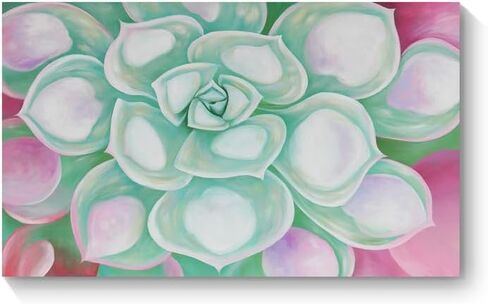 SndstnRaum Hand Painted Contemporary Minimalist Oil Painting Art 40"x24" powdered Green succulent Floral Abstract Art Large Painting Art For Home Walls Living Room Wall Decoration Art in Saudi Arabia